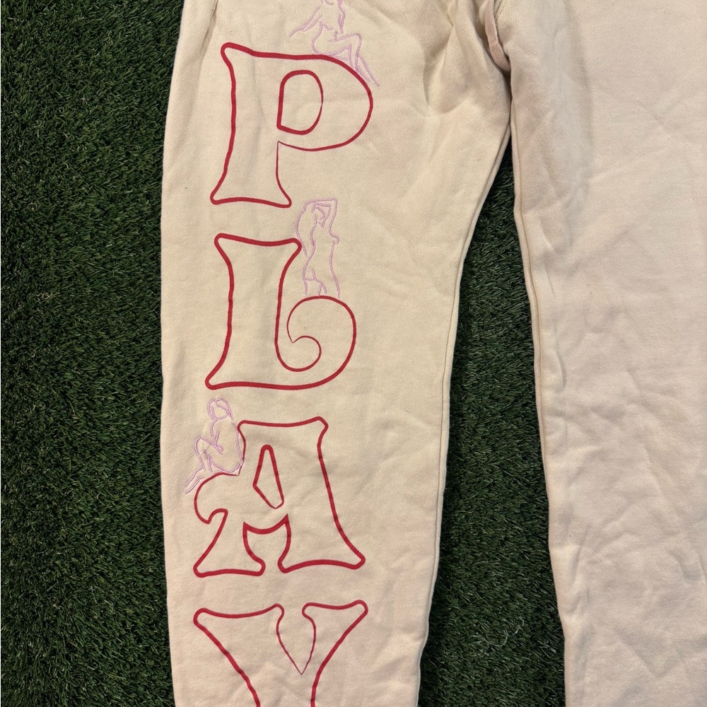 PLAYBOY Cream Sweatpants with Red Lettering - Picture 2 of 5